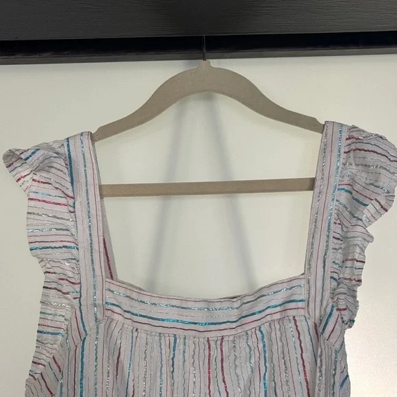 Loft Metallic Striped Top Square Neck Size Small - Picture 3 of 7